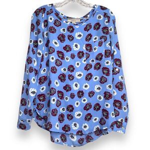 LOFT Brilliant Blue Blouse Floral Print Size Small Long Sleeves